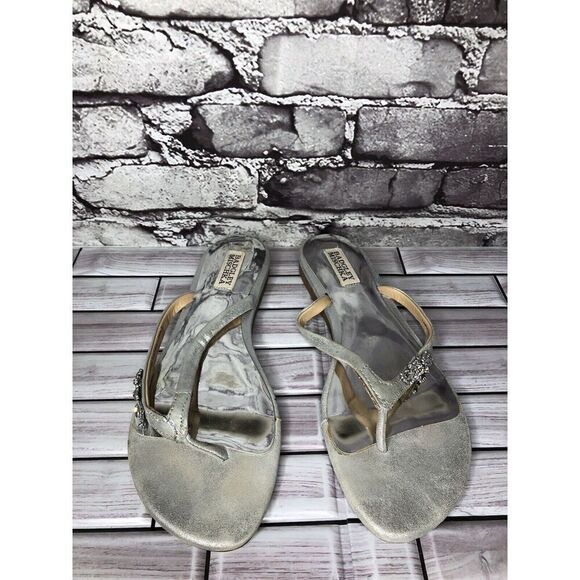 Badgley Mischka Silver Leather Rhinestone Dress Sandals Women’s Sz 9 M US/40EU - Picture 15 of 16